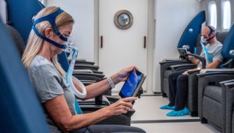 A woman receiving hyperbaric oxygen therapy